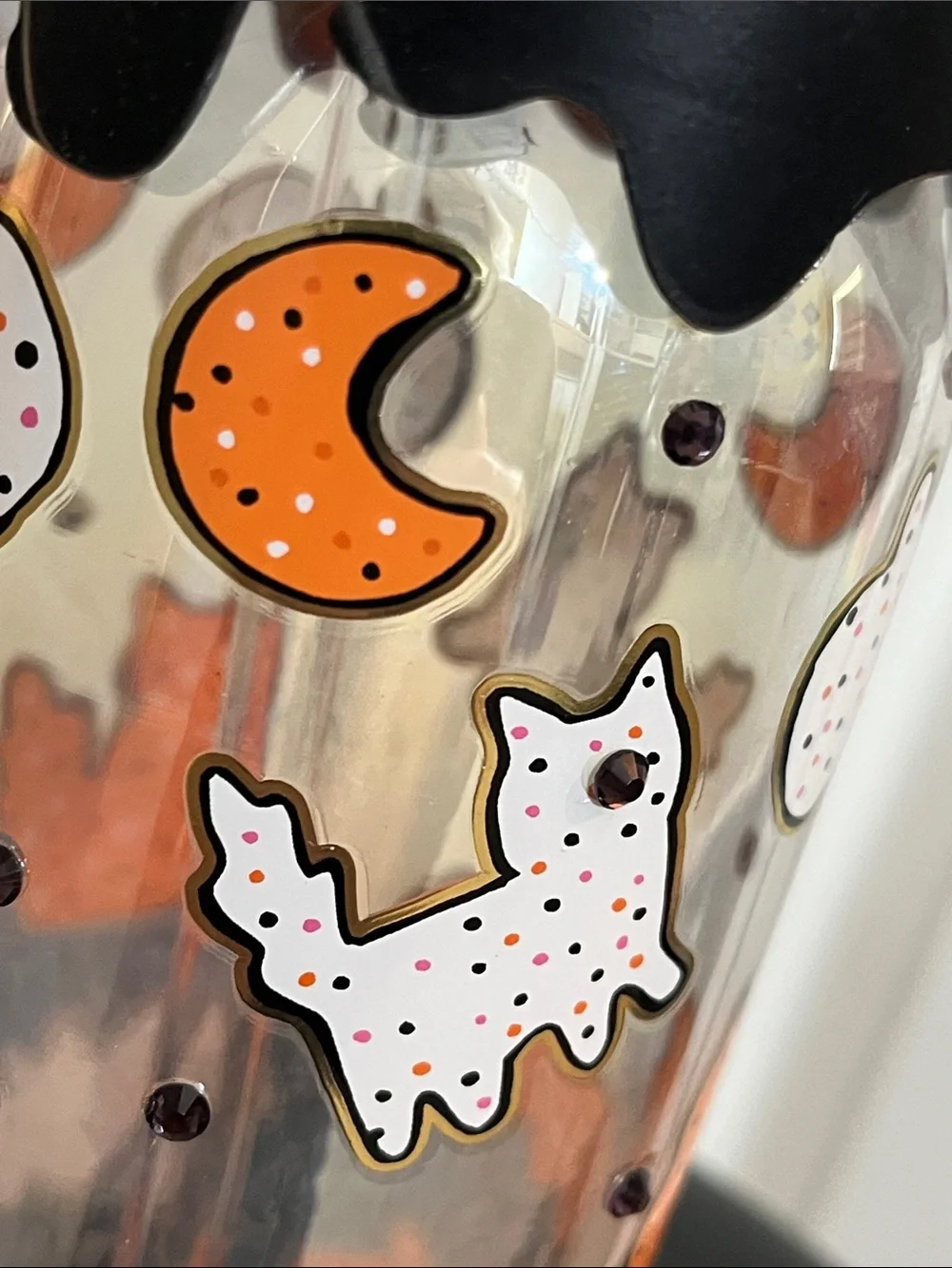 Sheffield Home Halloween Glass Tumbler 20 oz Cats Bats Ghosts Pumpkin Straw NWT
